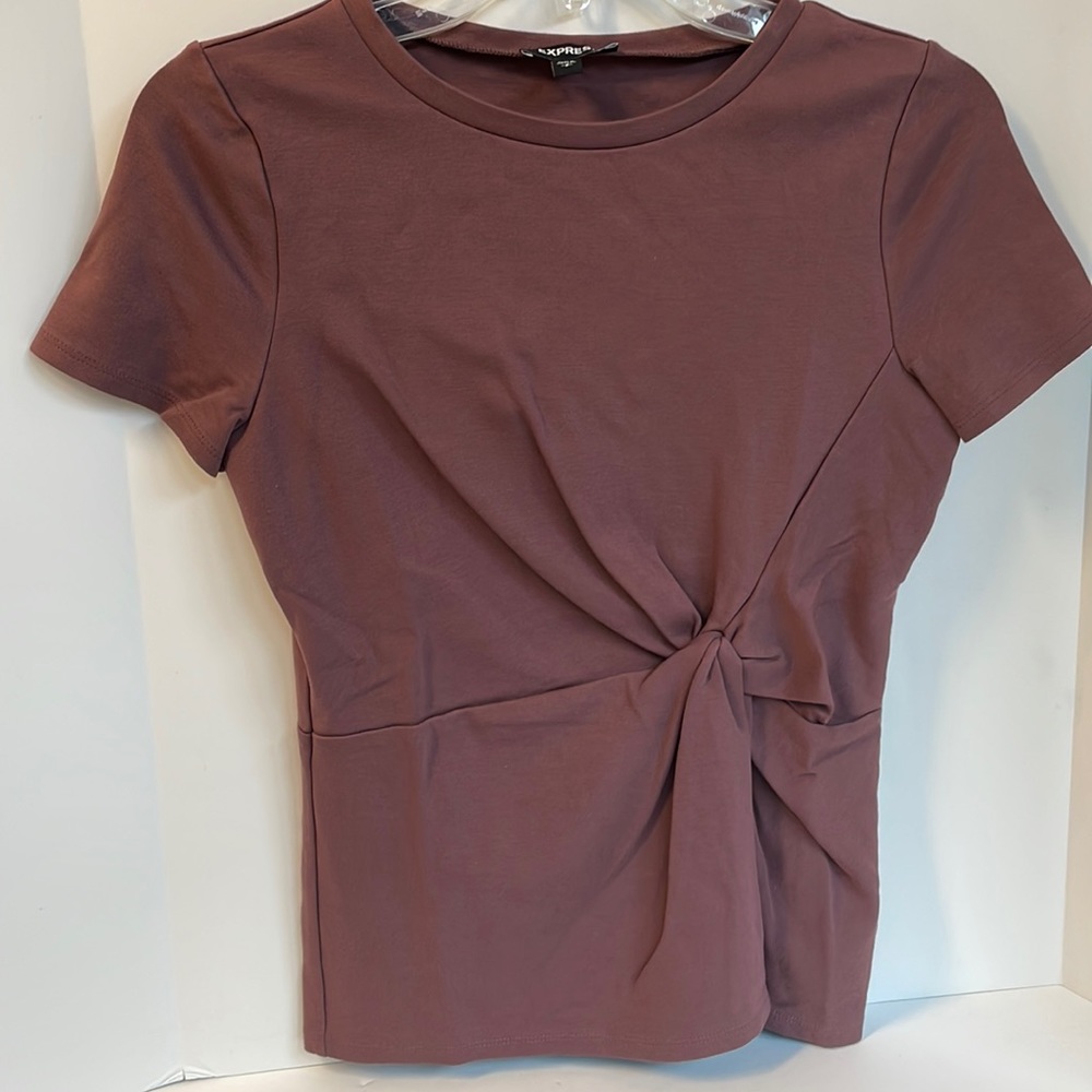 Express heavy weight crewneck twist front short sleeve crop top size SP